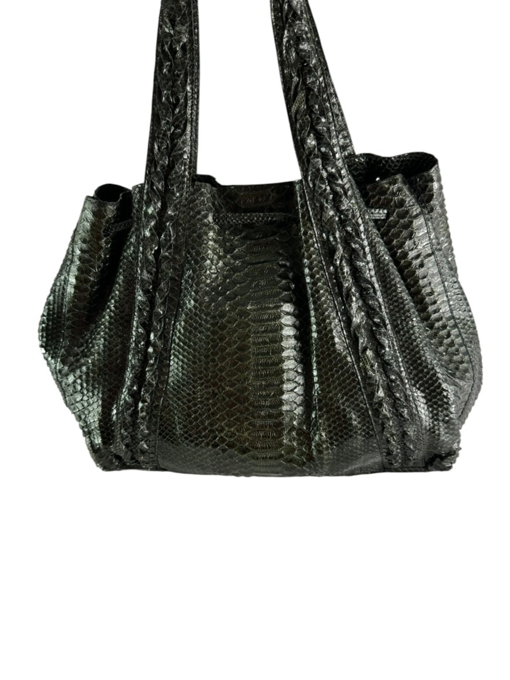 Genuine NANCY GONZALEZ Metallic Green Snake Tote Bag